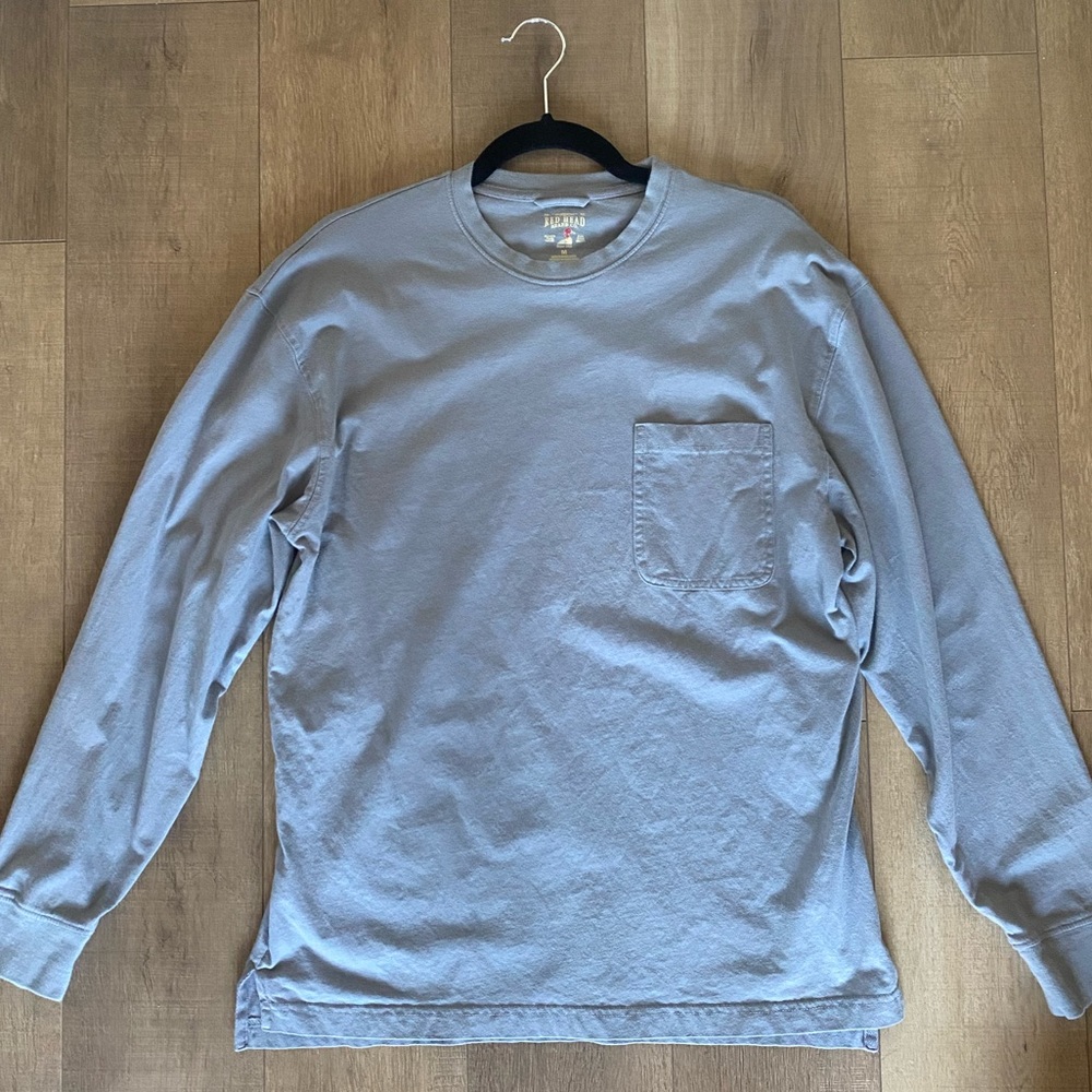 Mens Grey Long Sleeve Pocket T-Shirt